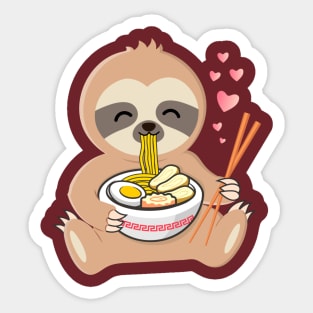 Cute Sloth Eating Ramen Noodles Sticker